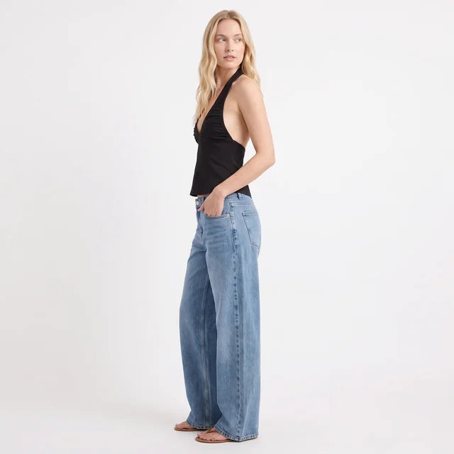 VALENTINA Women's Light Vintage Tidal Wave Low Rise Straight Jeans