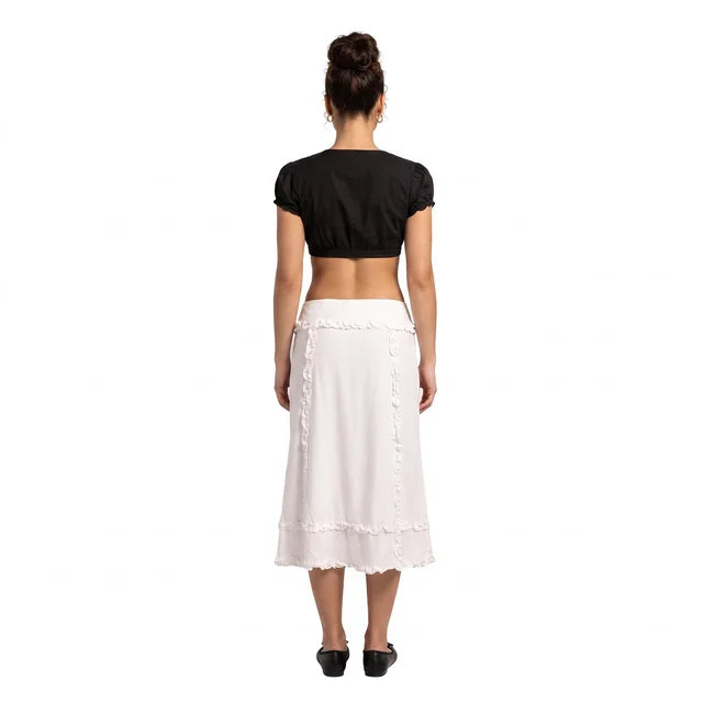 FLORA Women's White Sannah Ruffle Tiered Midi Skirt