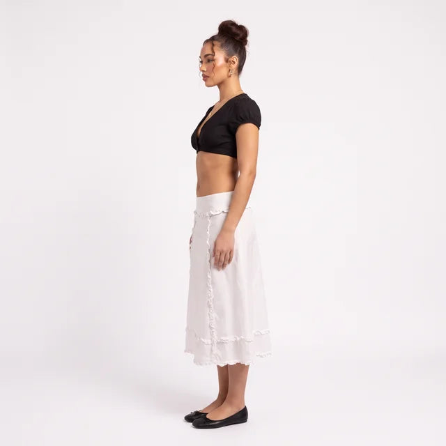 FLORA Women's White Sannah Ruffle Tiered Midi Skirt