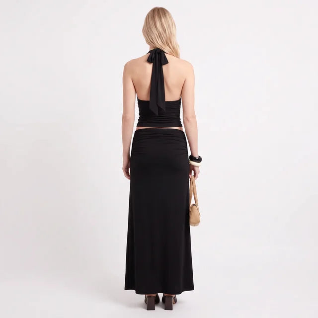 AMÉLIE Women's Black Keerah Ruched High Waist Maxi Skirt