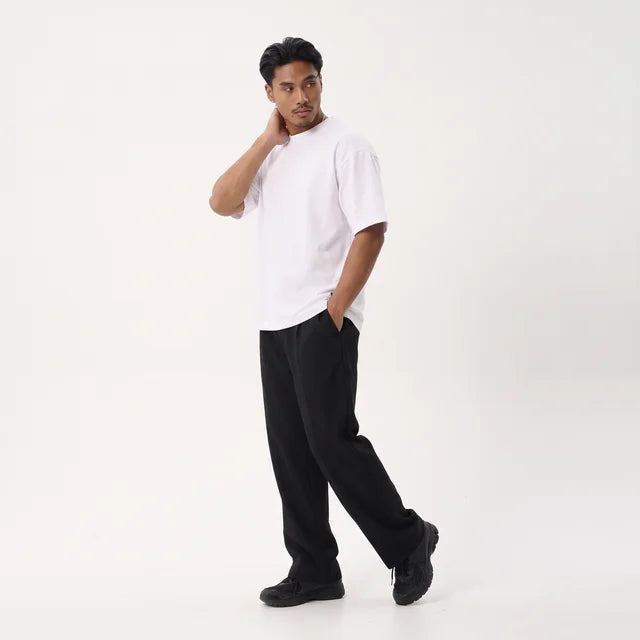 SANTIAGO Men's Black Stripe Business Recycled Pleated Pants