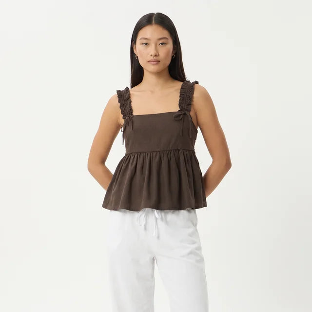 AMÉLIE Women's Coffee Brown Rue Hemp Long Sleeve Top