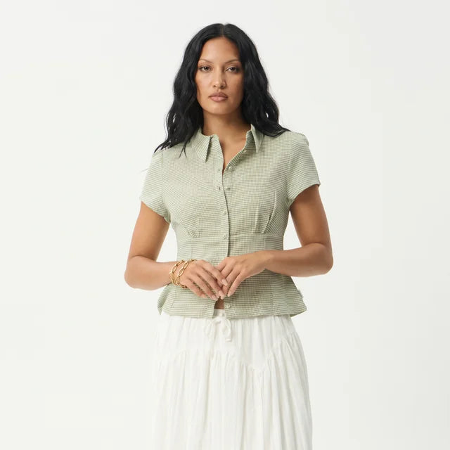 CELESTE Women's Sage Check Evie Indy Hemp Button Up Shirt