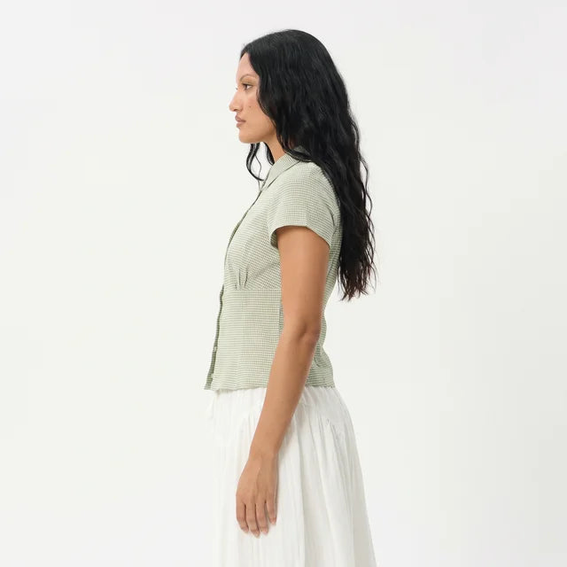 CELESTE Women's Sage Check Evie Indy Hemp Button Up Shirt