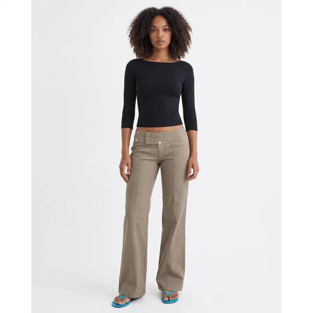 ISADORA Women's Grey Brown Townes Cotton Twill Flared Trousers