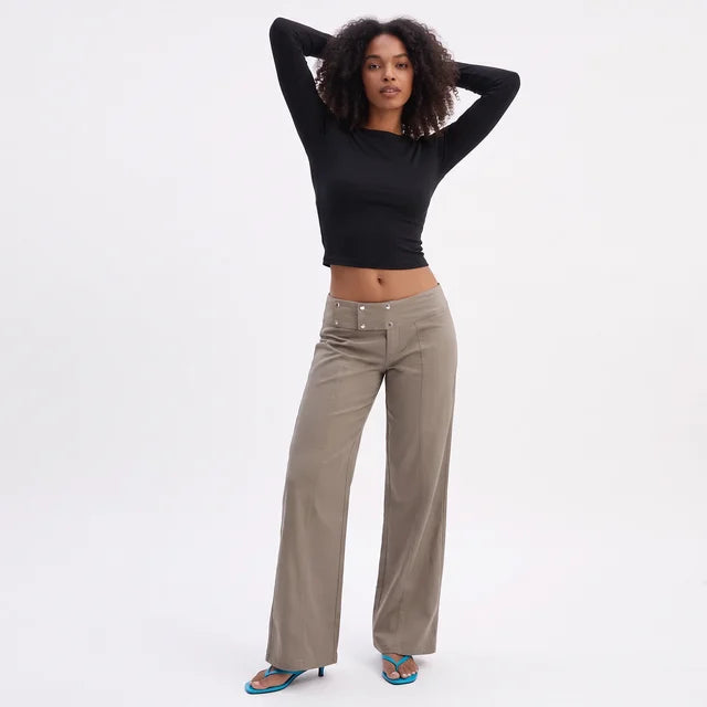 ISADORA Women's Grey Brown Townes Cotton Twill Flared Trousers