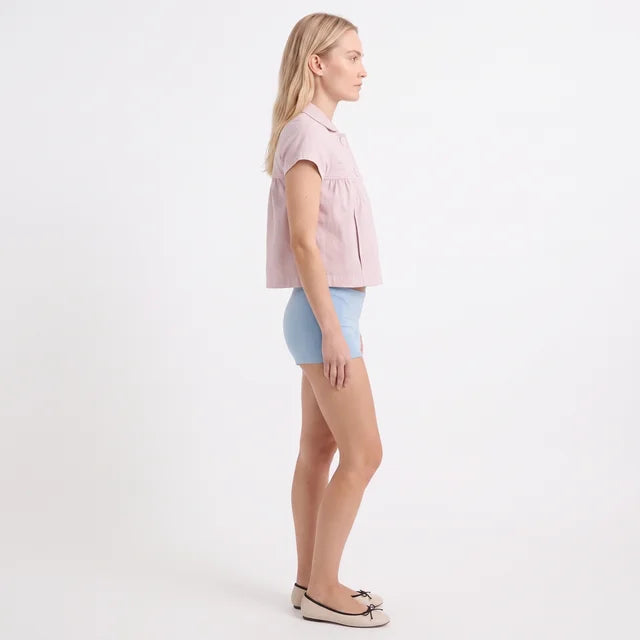 VALENTINA Women's Soft Pink Kaelus Cotton Button Up Shirt