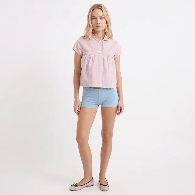 VALENTINA Women's Soft Pink Kaelus Cotton Button Up Shirt