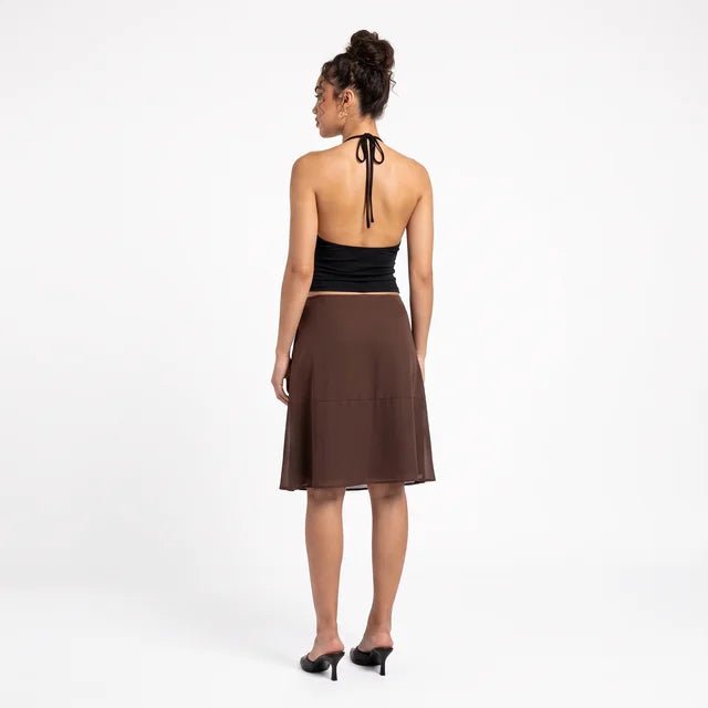 CELESTE Women's Chocolate Brown Namora Chiffon Midi Skirt