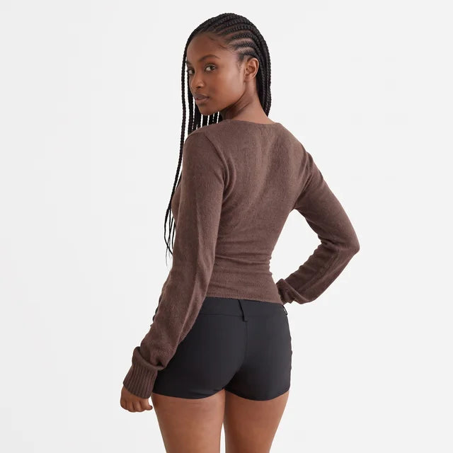 VALENTINA Women's Dark Chocolate Eshma Sheer Knit Crop Top