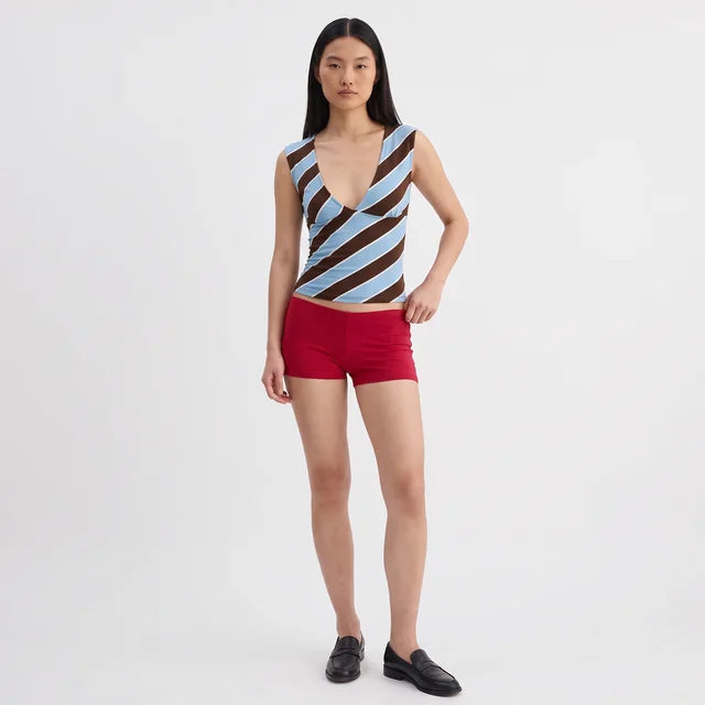 FLORA Women's Retro Blue Stripe Emberlo Tie Front Crop Top