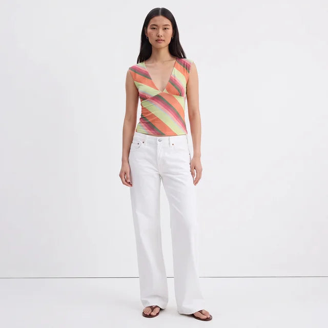 FLORA Women's Retro Blue Stripe Emberlo Tie Front Crop Top