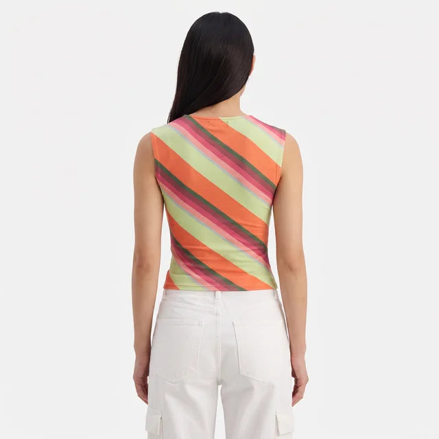 FLORA Women's Retro Blue Stripe Emberlo Tie Front Crop Top