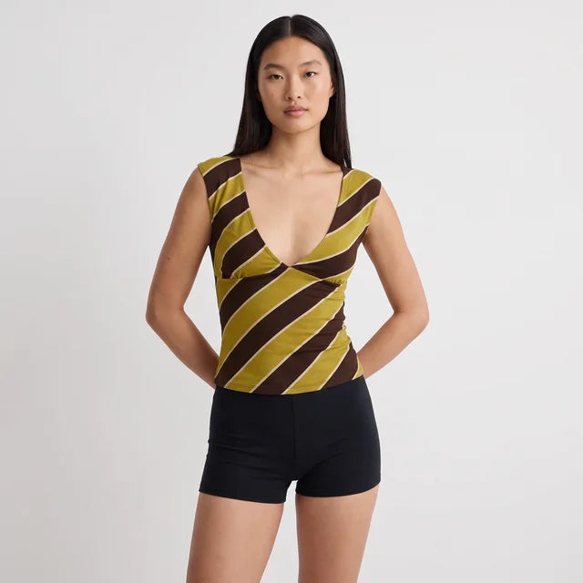 FLORA Women's Retro Blue Stripe Emberlo Tie Front Crop Top