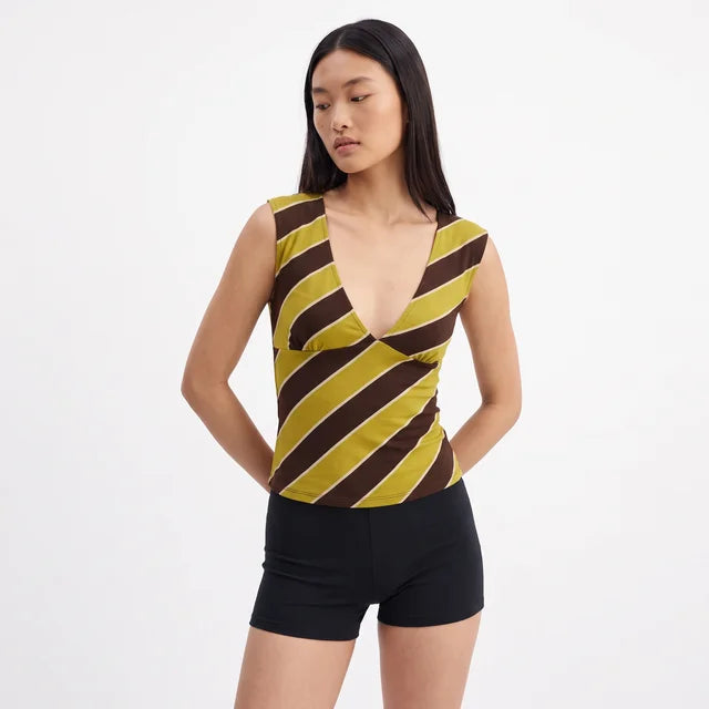 FLORA Women's Retro Blue Stripe Emberlo Tie Front Crop Top