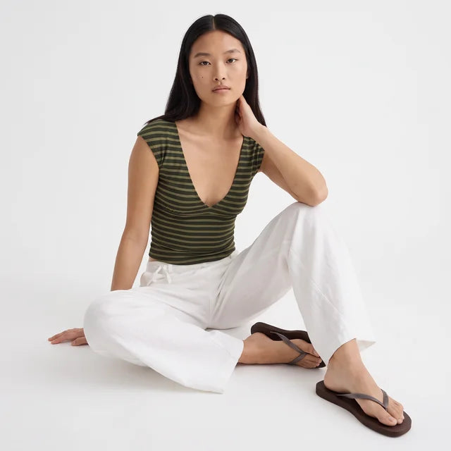 FLORA Women's Retro Blue Stripe Emberlo Tie Front Crop Top