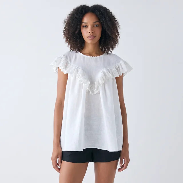 FLORA Women's White Viola Linen Button Front Tunic Top