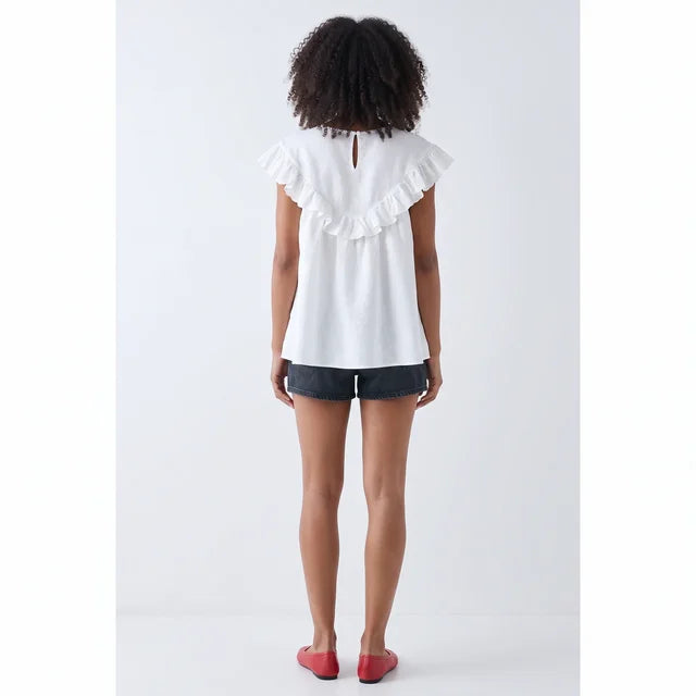 FLORA Women's White Viola Linen Button Front Tunic Top
