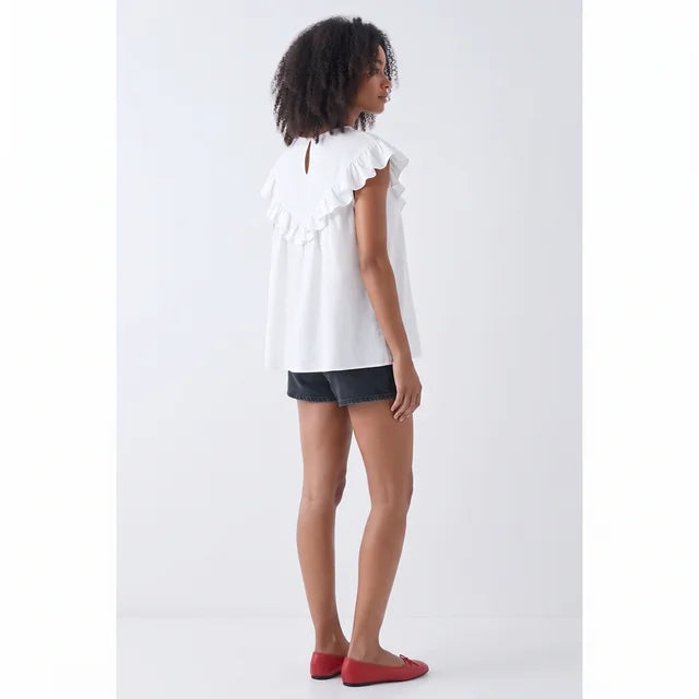 FLORA Women's White Viola Linen Button Front Tunic Top