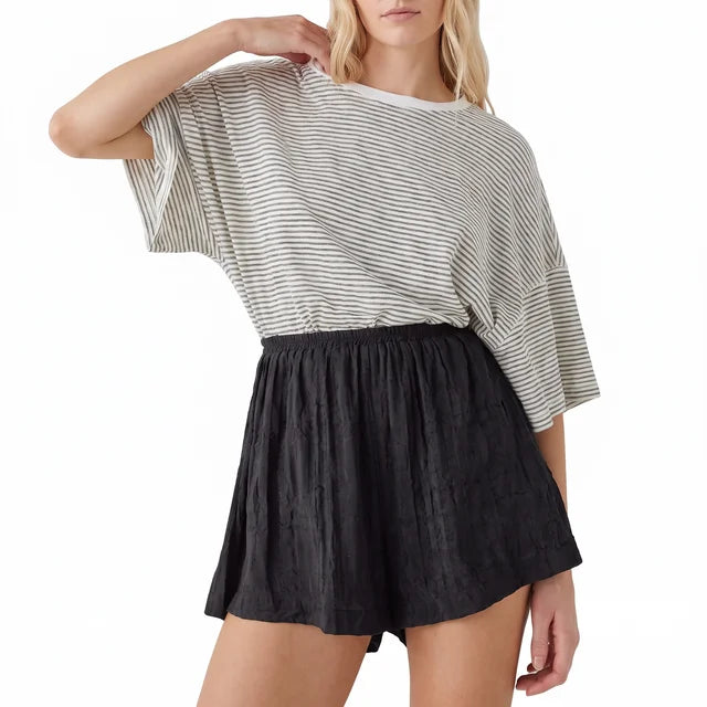 ISADORA Women's Crinkle Black Annika High Waist Shorts