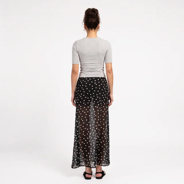 CELESTE Women's Black Polka Dot Vilma Sheer Maxi Skirt