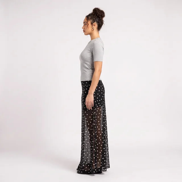 CELESTE Women's Black Polka Dot Vilma Sheer Maxi Skirt