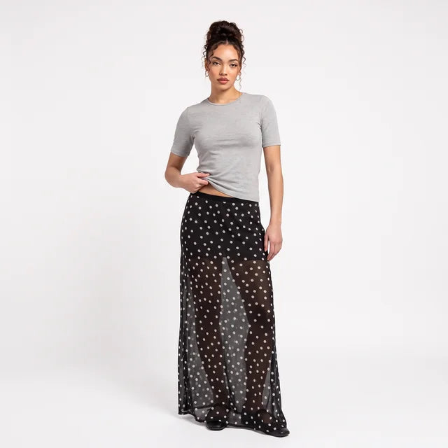 CELESTE Women's Black Polka Dot Vilma Sheer Maxi Skirt
