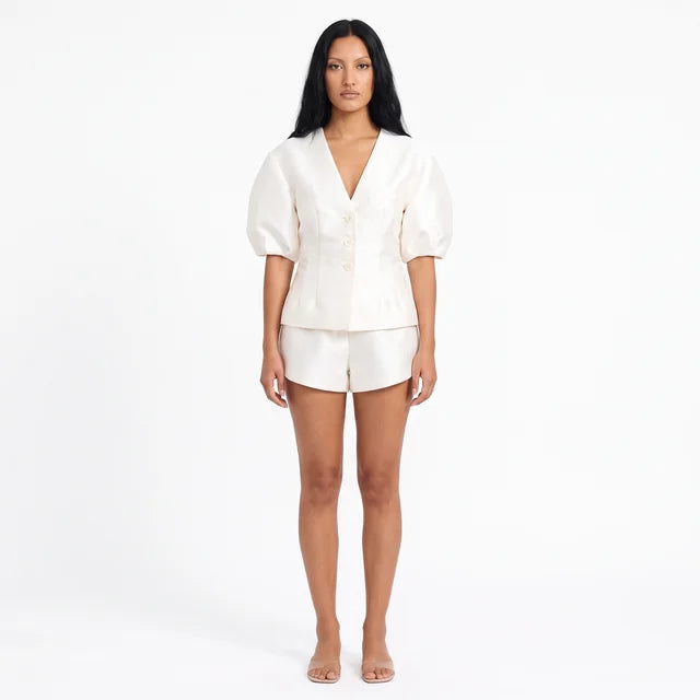 FLORA Women's Cream Fairfax Tie Front Peplum Top