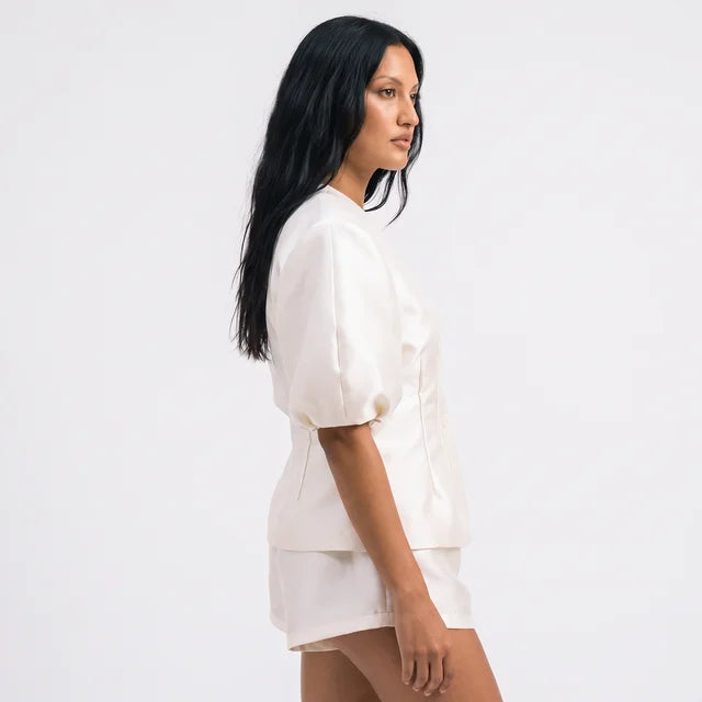 FLORA Women's Cream Fairfax Tie Front Peplum Top