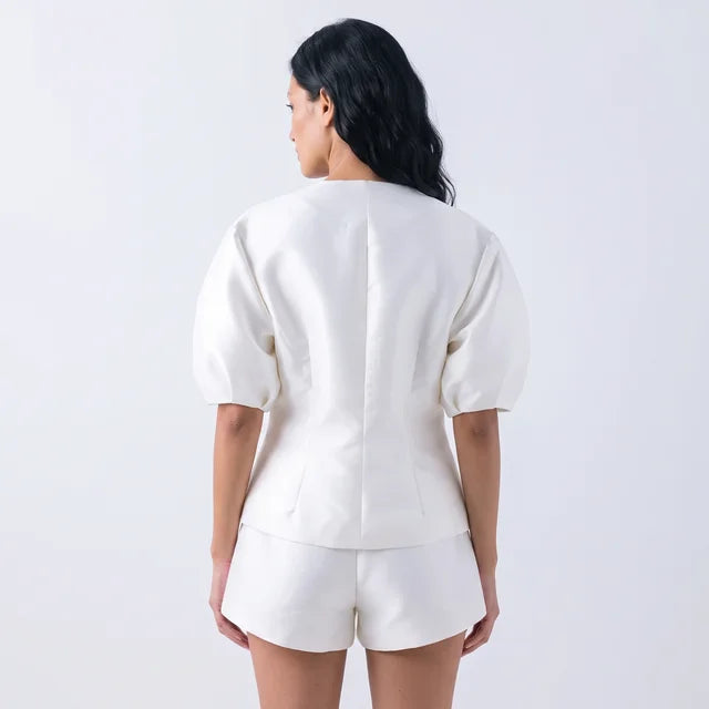 FLORA Women's Cream Fairfax Tie Front Peplum Top
