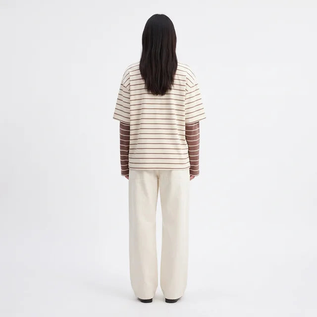SANTIAGO Women's Vanilla Cocoa Bottega Striped Button Up Shirt