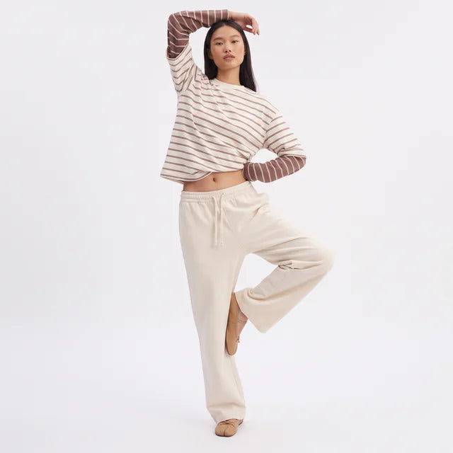 SANTIAGO Women's Vanilla Cocoa Bottega Striped Button Up Shirt