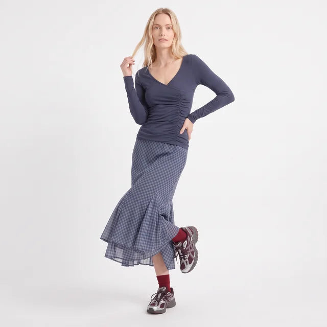 AMÉLIE Women's Grey Blue Trixie Sheer Printed Long Sleeve Top