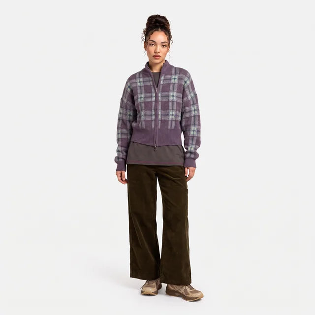 CELESTE Women's Brushed Lilac Check Saffy Merino Wool Cardigan