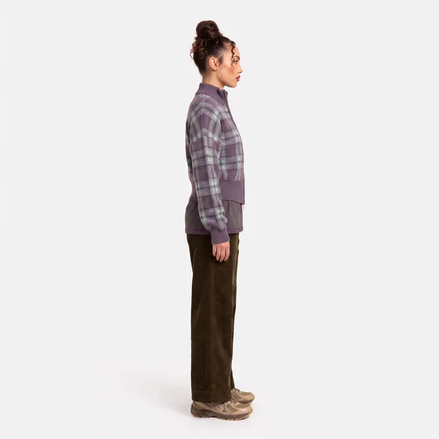 CELESTE Women's Brushed Lilac Check Saffy Merino Wool Cardigan