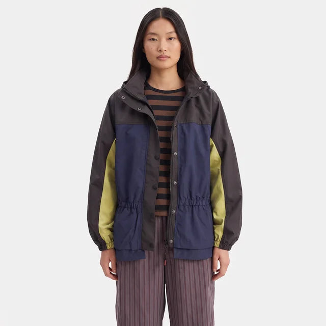 ISADORA Women's Navy Sage Mix Athena Hooded Waterproof Raincoat