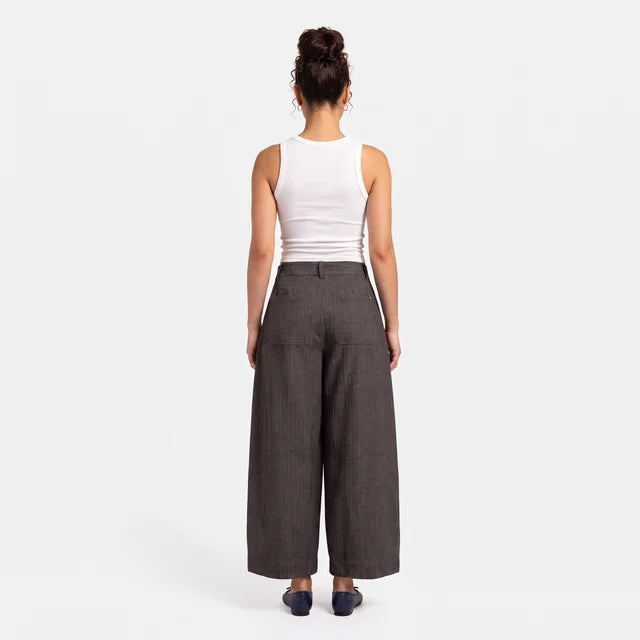 VALENTINA Women's Grey Herringbone Mara Tailored Wide Leg Trousers