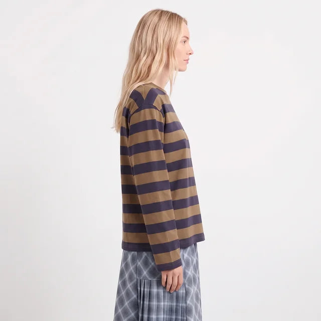 VALENTIN Women's Olive Stripe Scottie Long Sleeve Cotton Tee