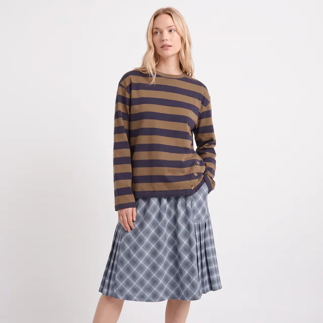 VALENTIN Women's Olive Stripe Scottie Long Sleeve Cotton Tee