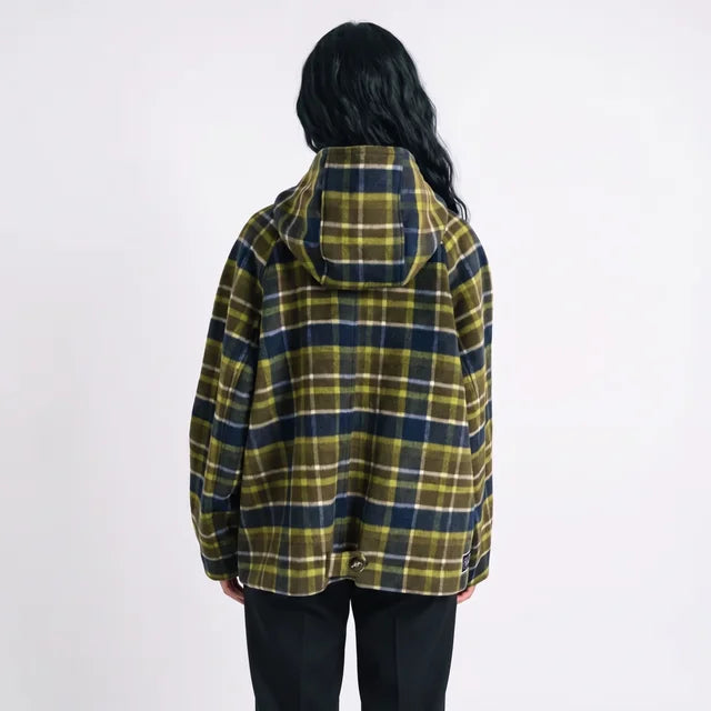 ISADORA Women's Lark Green Check Edison Hooded Wool Blend Coat