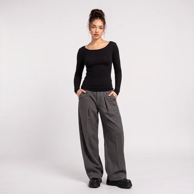VALENTINA Women's Black Grey Rayanna Double Layer Long Sleeve Top