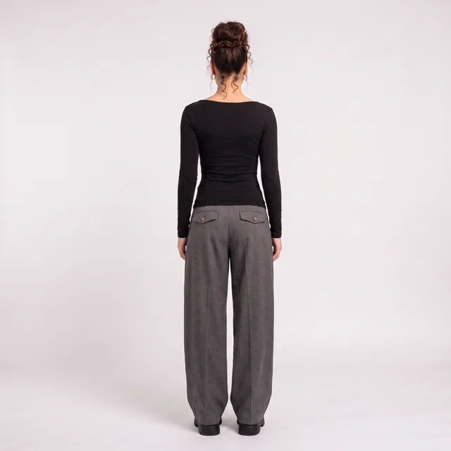 VALENTINA Women's Black Grey Rayanna Double Layer Long Sleeve Top