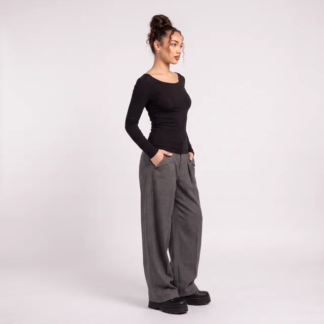 VALENTINA Women's Black Grey Rayanna Double Layer Long Sleeve Top