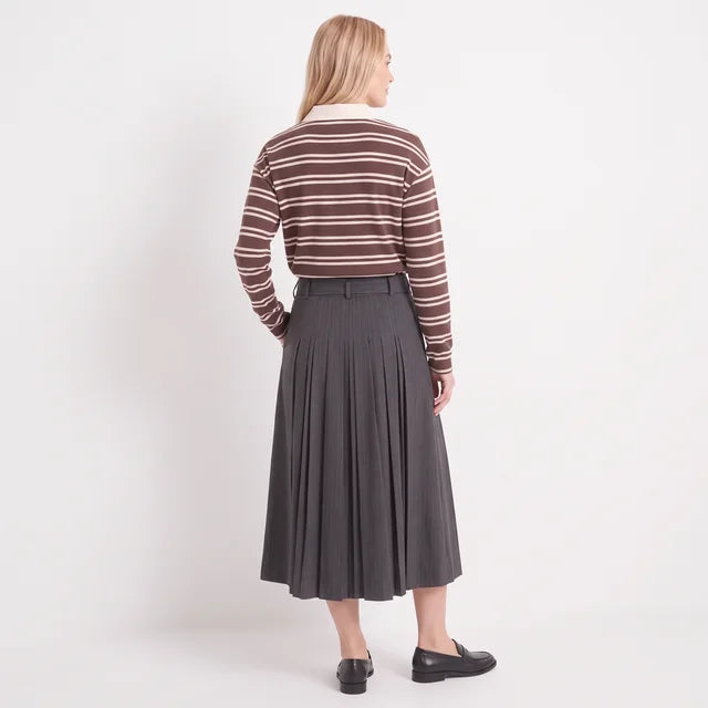 CELESTE Women's Grey Herringbone Leisl Pleated Midi Skirt