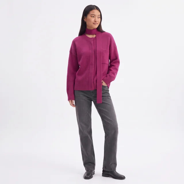 AMÉLIE Women's Magenta Alphia Neck Tie Alpaca Blend Jumper