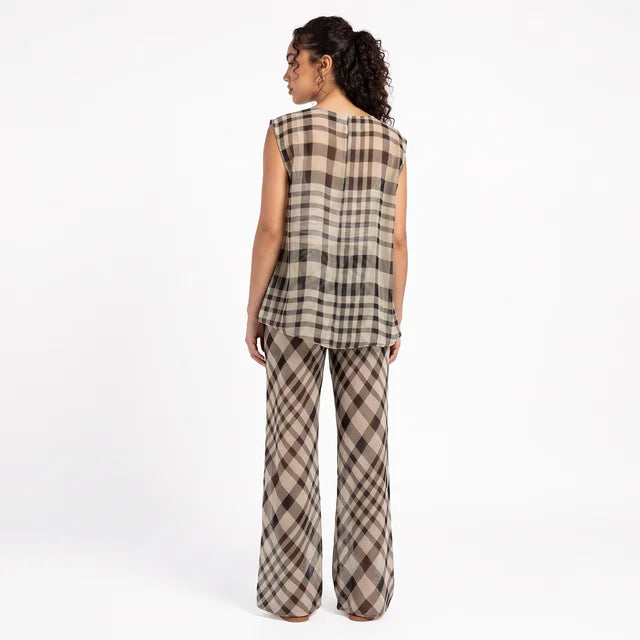 CELESTE Women's Claudie Print Remi Sheer Wide Leg Pants