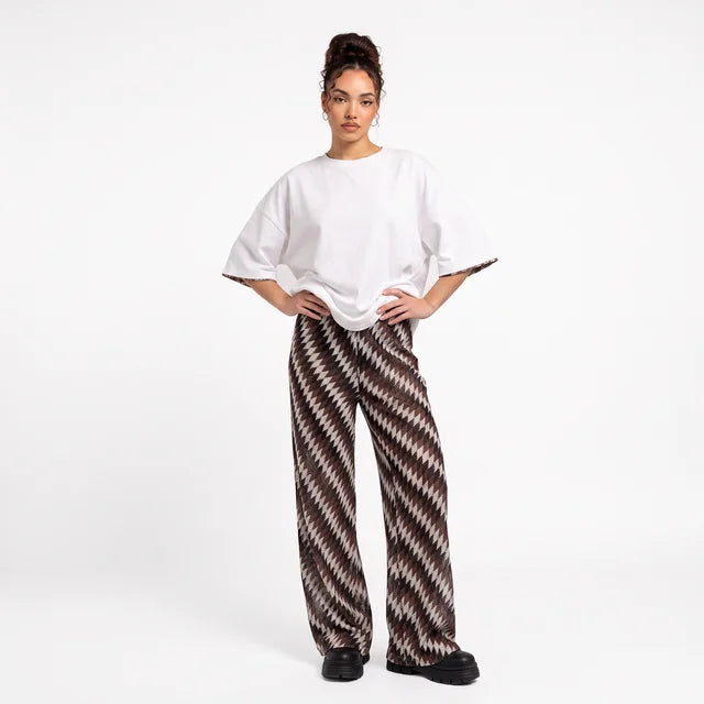 CELESTE Women's Claudie Print Remi Sheer Wide Leg Pants