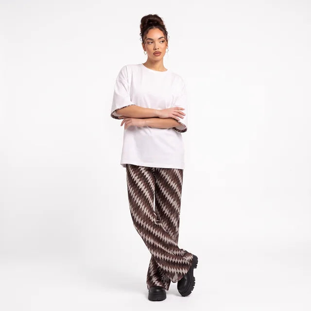 CELESTE Women's Claudie Print Remi Sheer Wide Leg Pants