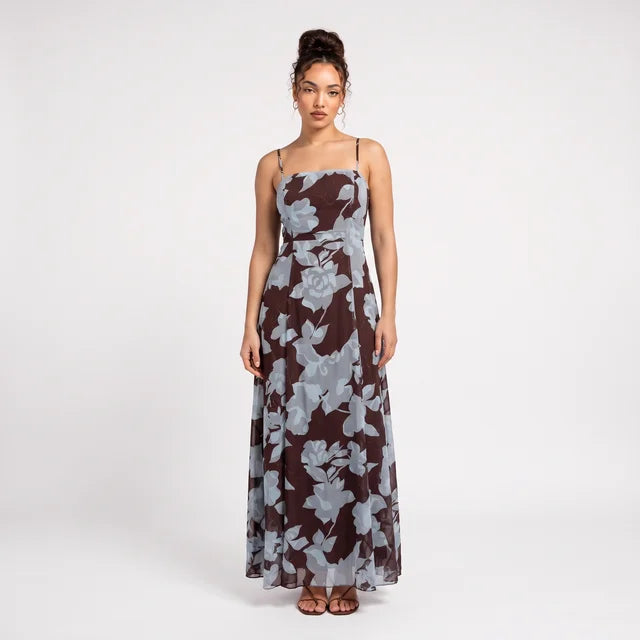 ISABELLA Women's Floral Burnout Square Neck Maxi Dress
