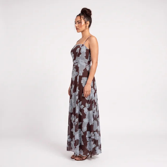 ISABELLA Women's Floral Burnout Square Neck Maxi Dress